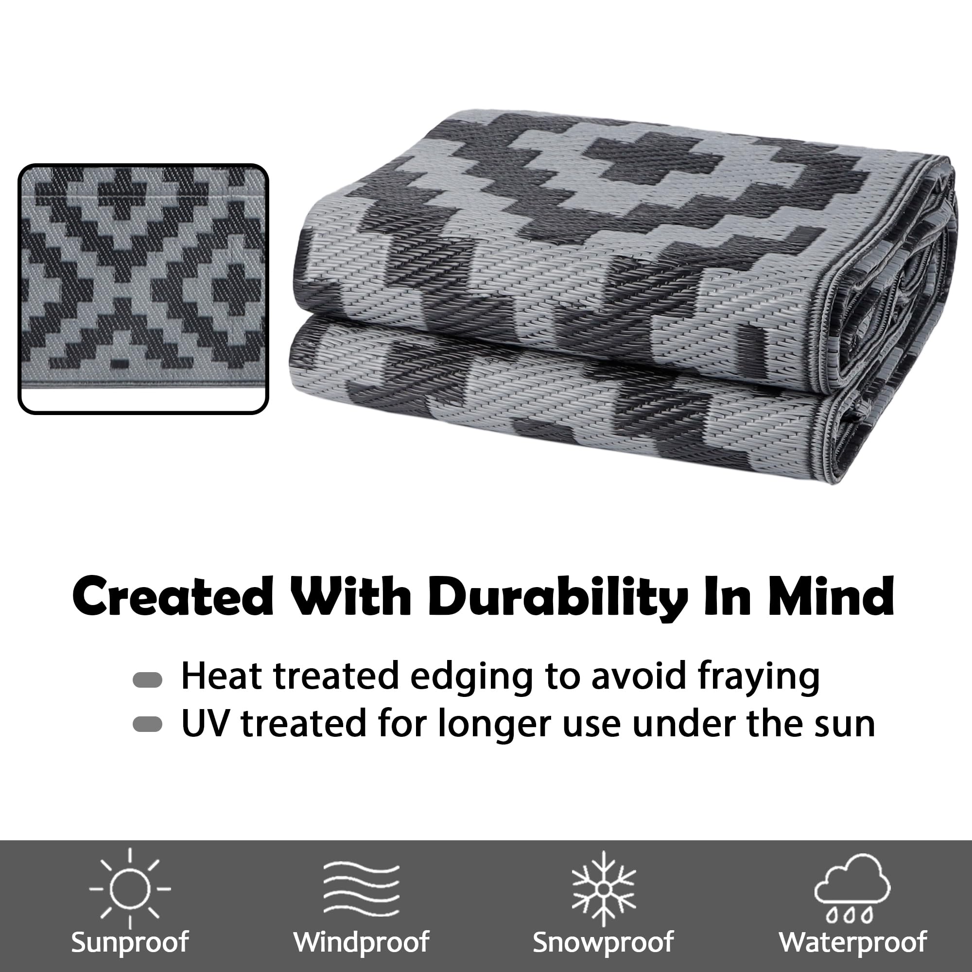 SAND MINE UV-stabilized outdoor rug resists sun fading for long-lasting color