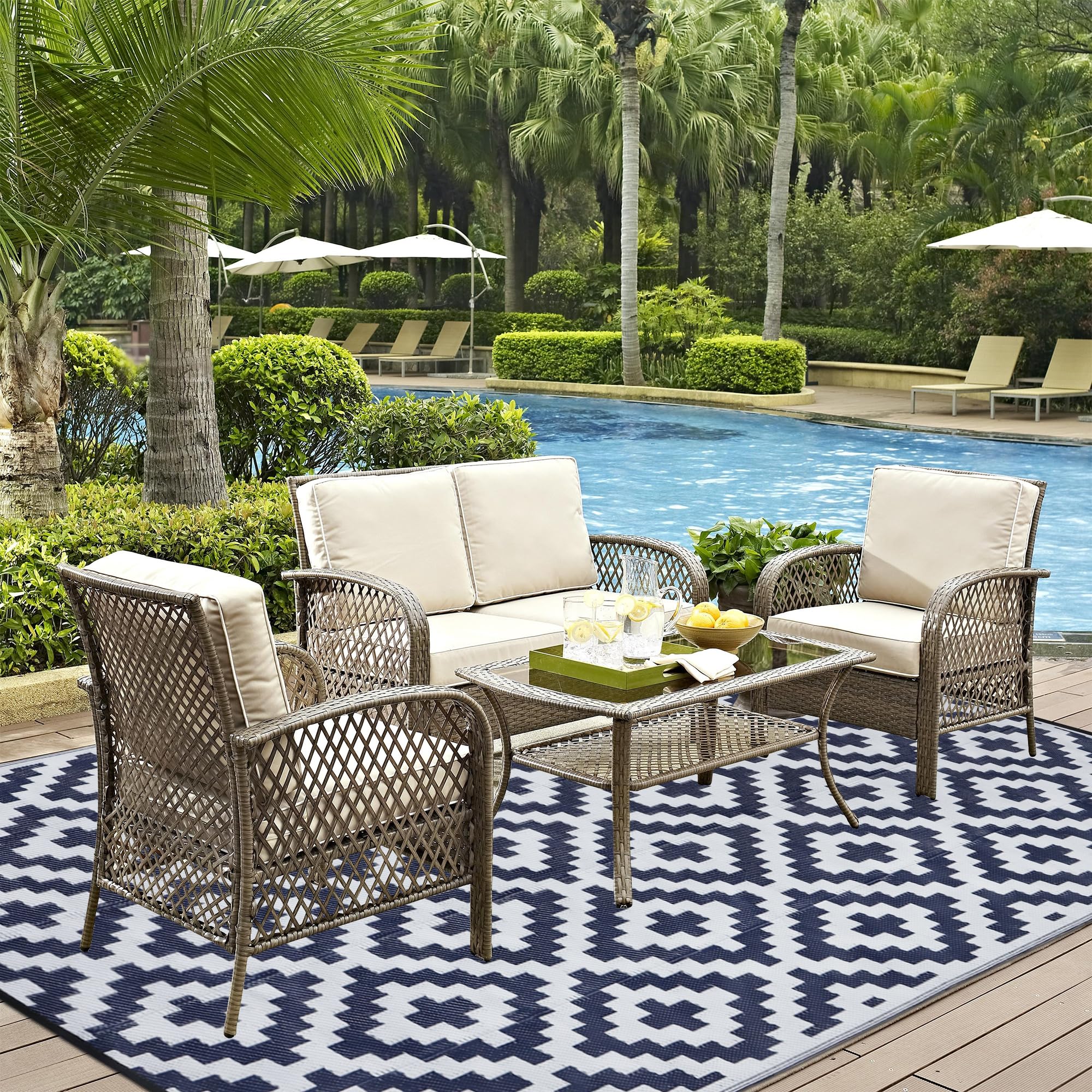 SAND MINE versatile rug for patio, beach, RV, and camping use.