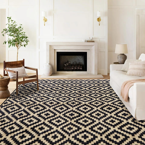 SAND MINE waterproof outdoor rug 8x10 in black and beige for patios