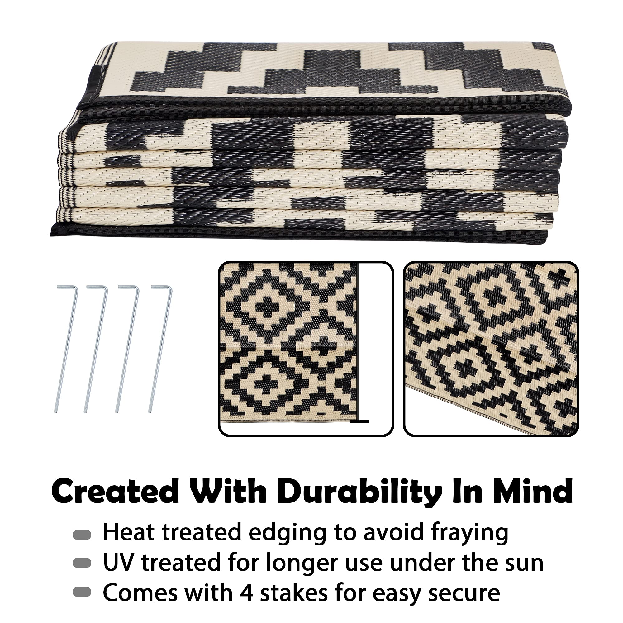SAND MINE rug with heat-treated edging resists fraying for long-lasting outdoor wear