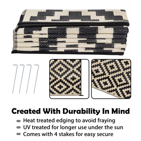 SAND MINE rug with heat-treated edging resists fraying for long-lasting outdoor wear
