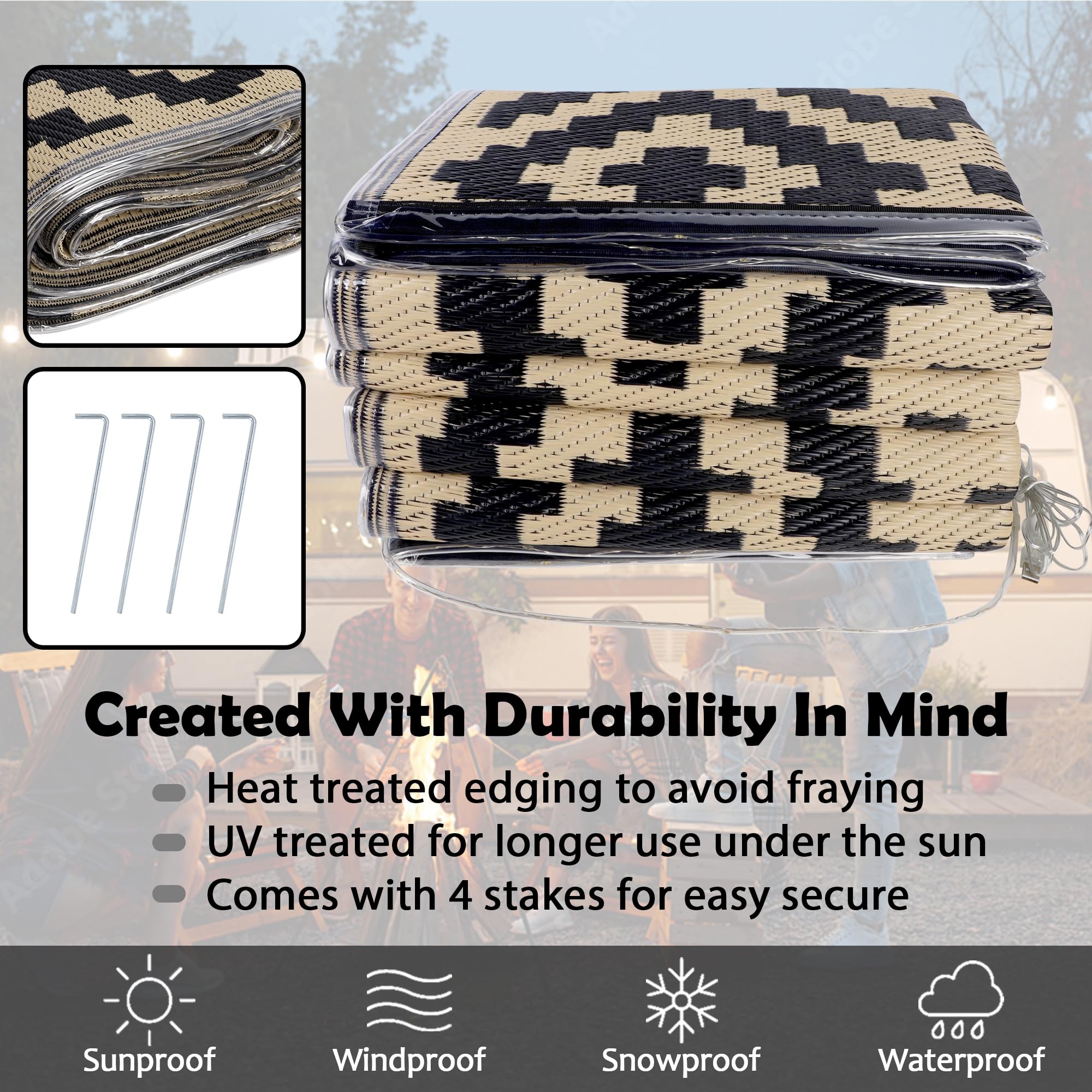 SAND MINE rug edge and weatherproof LED tubing visible