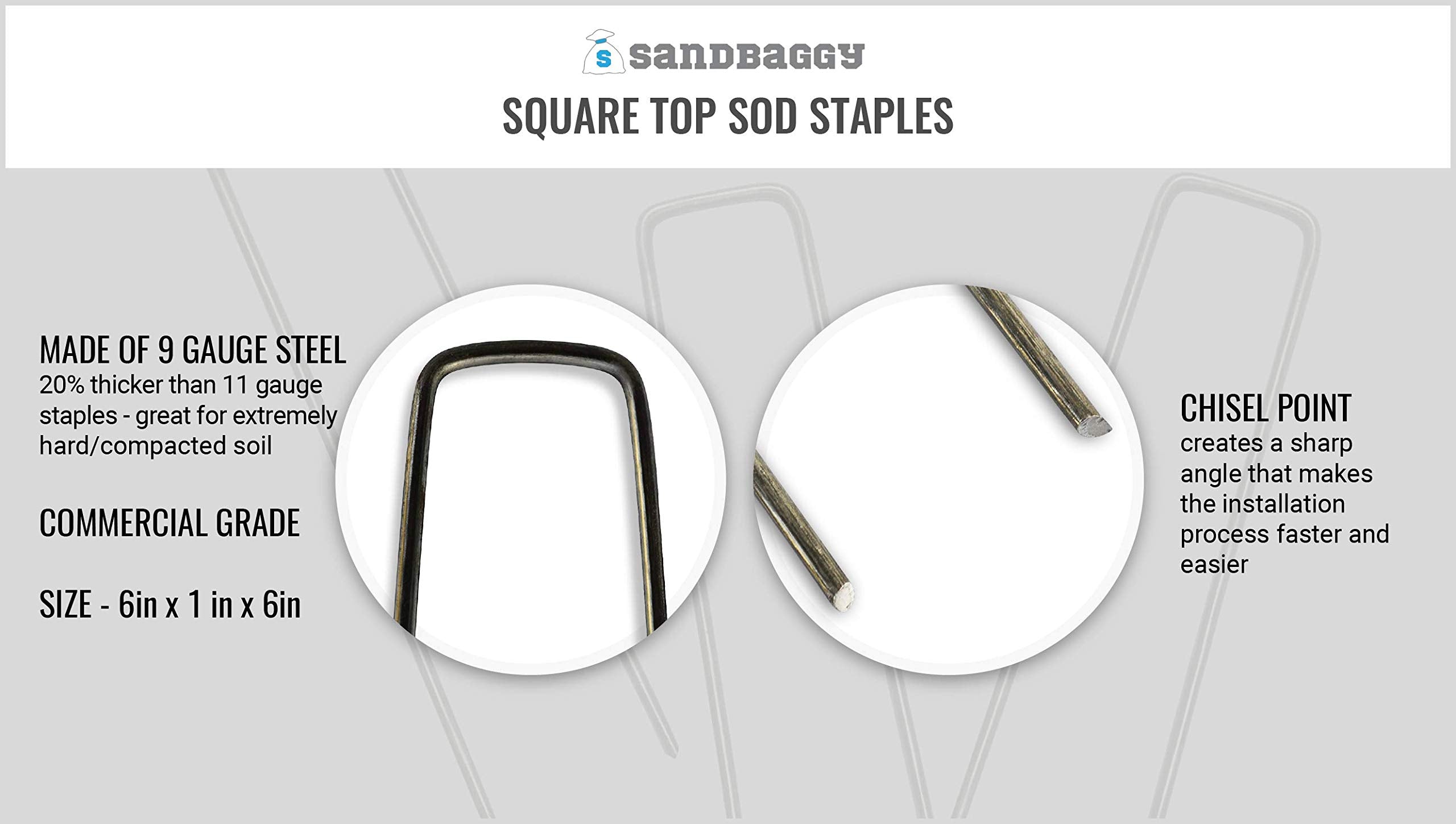 Sandbaggy 6-inch staples two-bag packaging shown for easy setup.