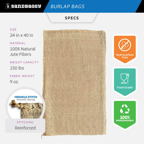 Sandbaggy burlap bags 24x40 side view, reinforced stability for lively sack races.