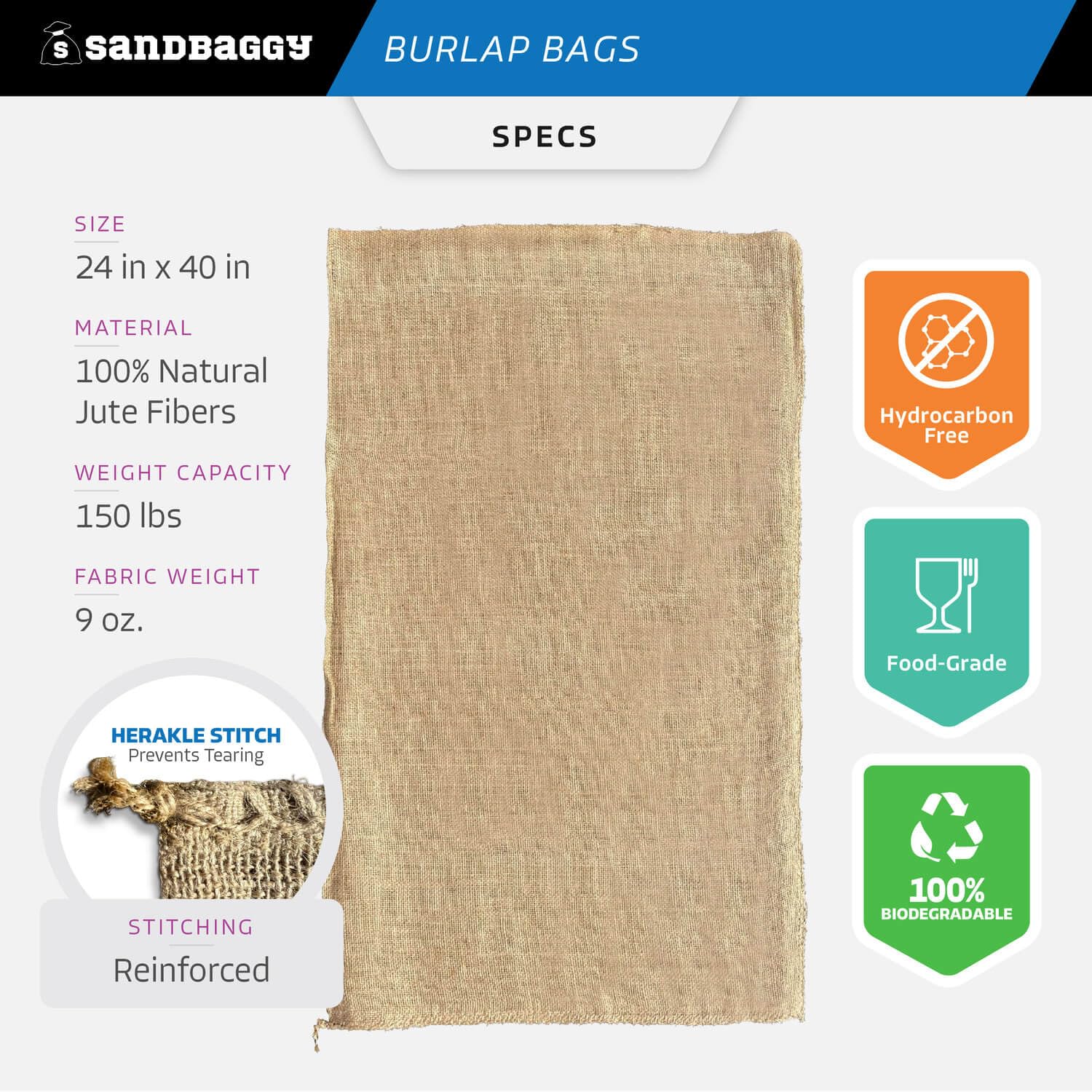 Sandbaggy burlap sacks with reinforced seams for durability at events.