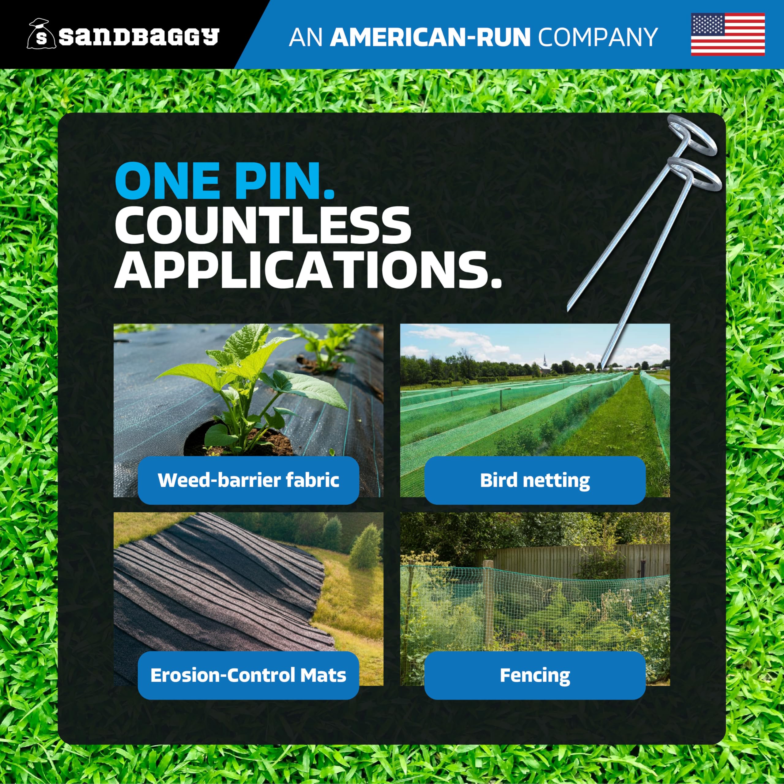Sandbaggy 6-inch circle-top pin speeds installation with easy target entry.