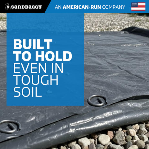 Sandbaggy landscape fabric stake resists weather and corrosion for long outdoor use.