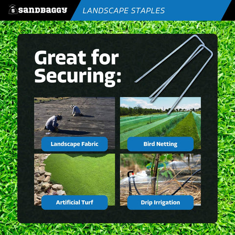 Sandbaggy staples pierce rocky soil for reliable installation