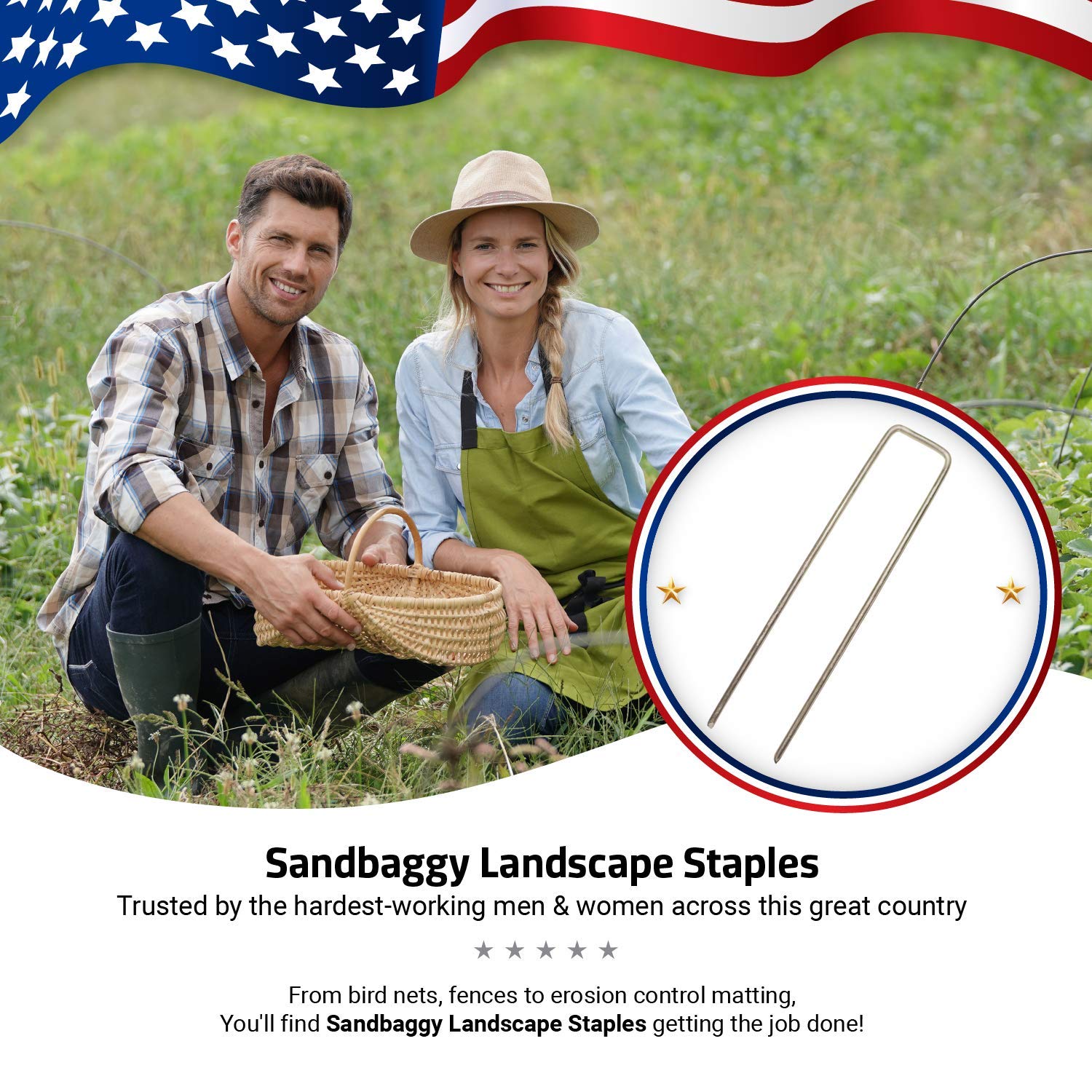 Sandbaggy weed barrier fabric securement keeps wind from lifting sheets.