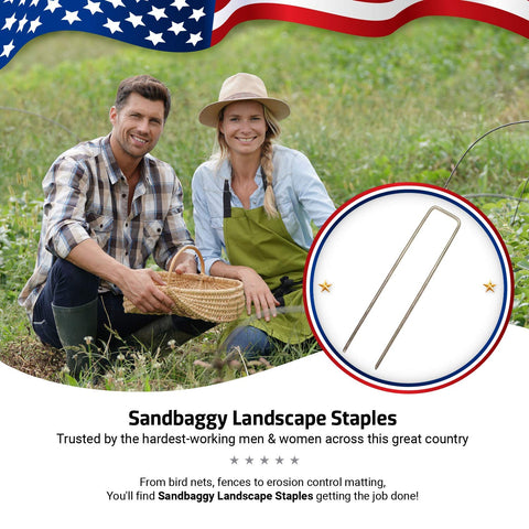 Sandbaggy weed barrier fabric securement keeps wind from lifting sheets.