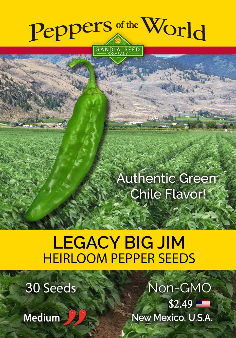 Sandia Seed Big Jim Legacy peppers plants thriving in sun, showcasing thick flesh and abundant growth.