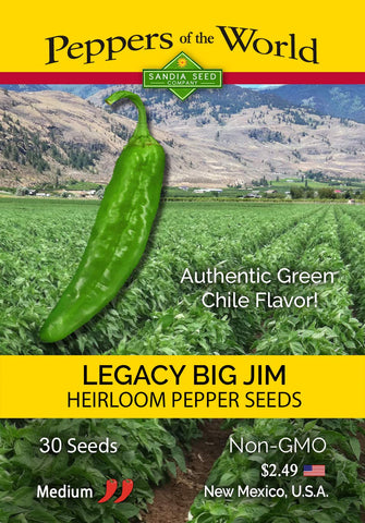 Sandia Seed Big Jim Legacy peppers plants thriving in sun, showcasing thick flesh and abundant growth.