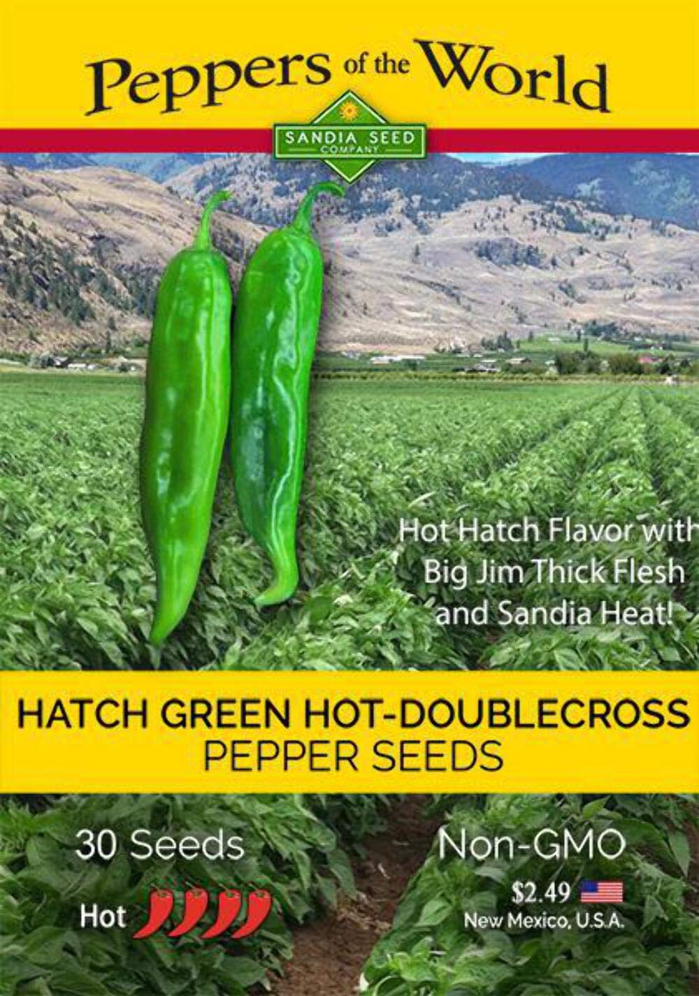 Sandia Seed Hatch Green hot chile seeds pod for New Mexico flavor and thick flesh ideal for rellenos