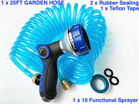 SANFU EVA 25ft coiled hose ready for outdoor cleaning tasks