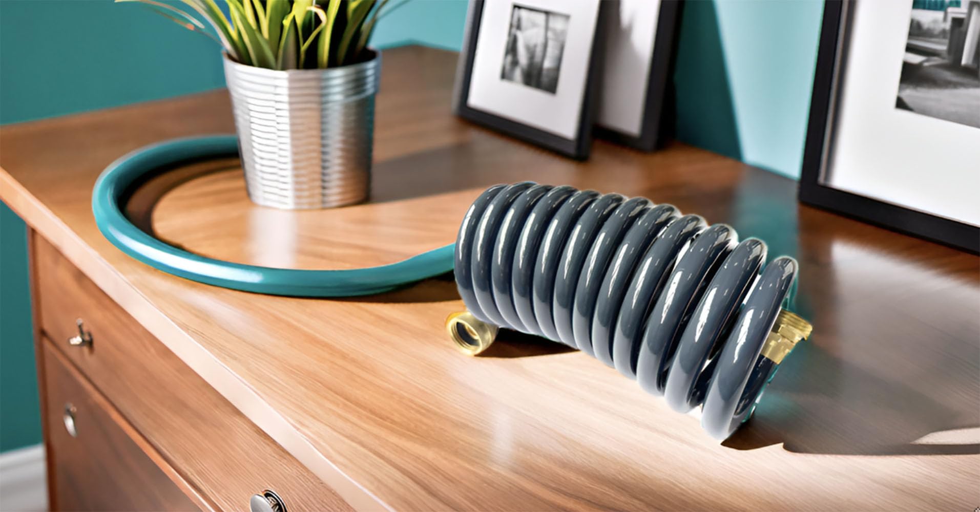 SANFU hose coiled neatly to about 7.3 inches for storage.