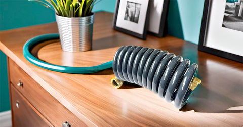 SANFU hose coiled neatly to about 7.3 inches for storage.