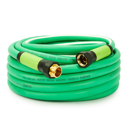 SANFU upgraded hybrid garden hose 50ft in action for versatile watering and cleaning tasks.