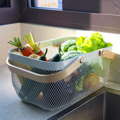 SANHSEHOME blue rectangle basket, durable metal with rust-resistant plating.