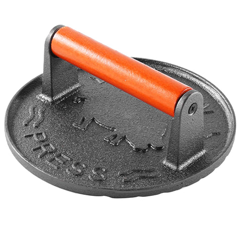 SanKonfu Bacon Press with cast-iron base enables even burgers on the griddle