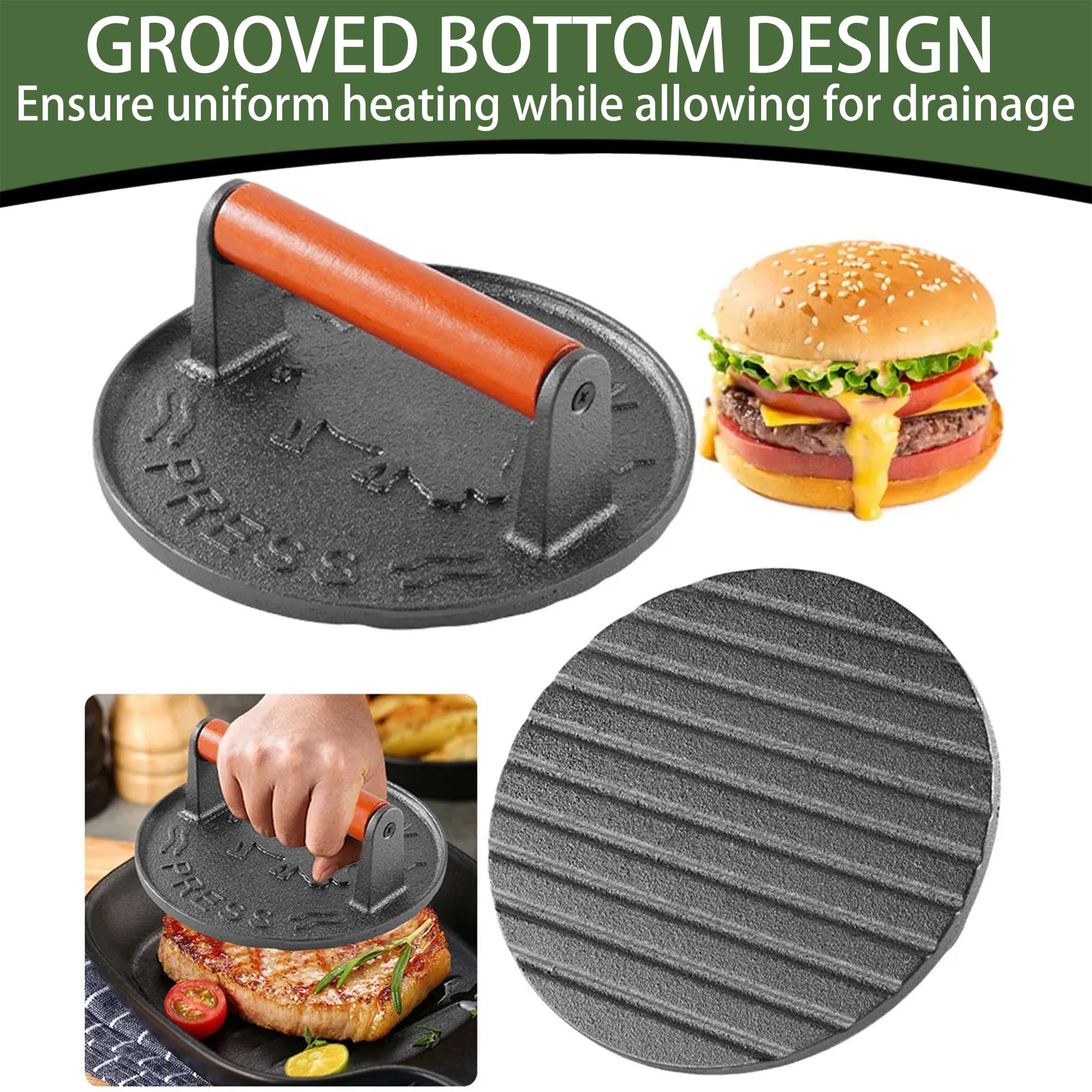 SanKonfu Bacon Press wooden handle stays cool and comfortable during pressing