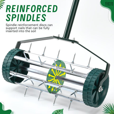 SANMEO heavy-duty manual push aerator shows comfortable upright operation reducing back strain