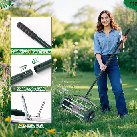 SANMEO lightweight and portable aerator easy to push across lawns