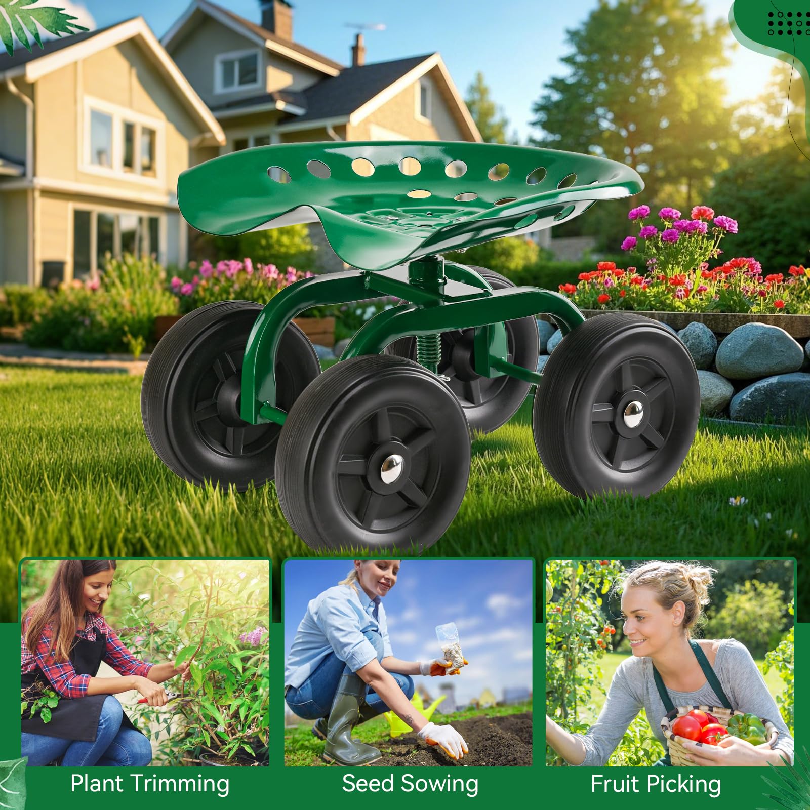 SANMEO patio rolling seat ideal for seniors and active tasks outdoors.