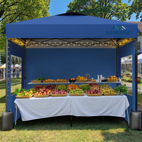Sannwsg 10x10 blue pop up canopy fully set up for shade