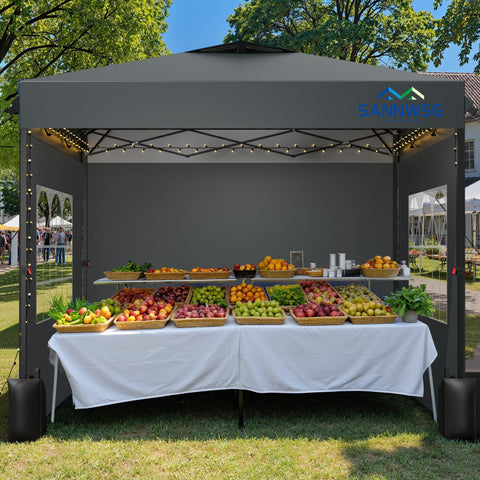 Sannwsg 10x10 canopy top view highlights quick setup and wide shade for outdoor events