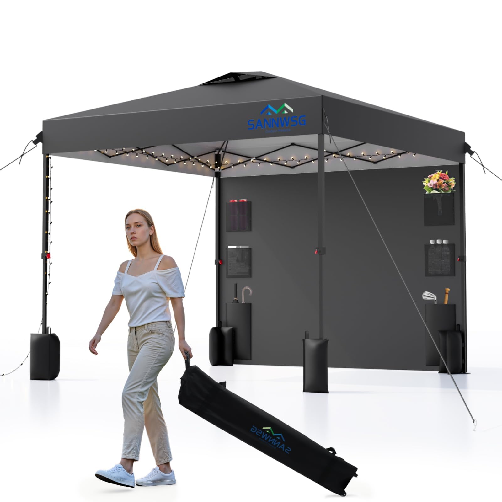 Sannwsg 12x12 pop-up canopy assembly in seconds for quick shade.