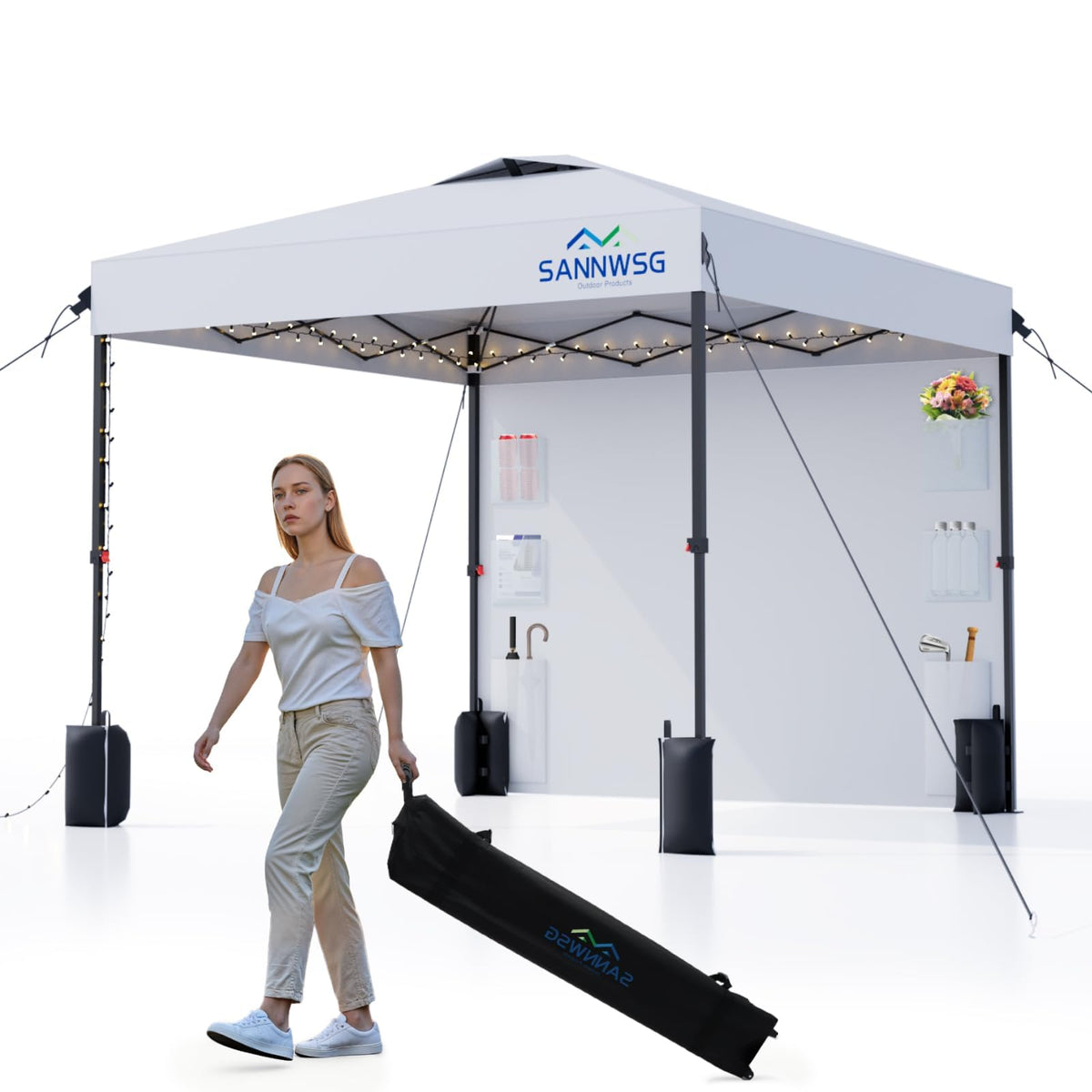 Sannwsg 12x12 pop-up canopy tent in white provides quick shade for outdoor events