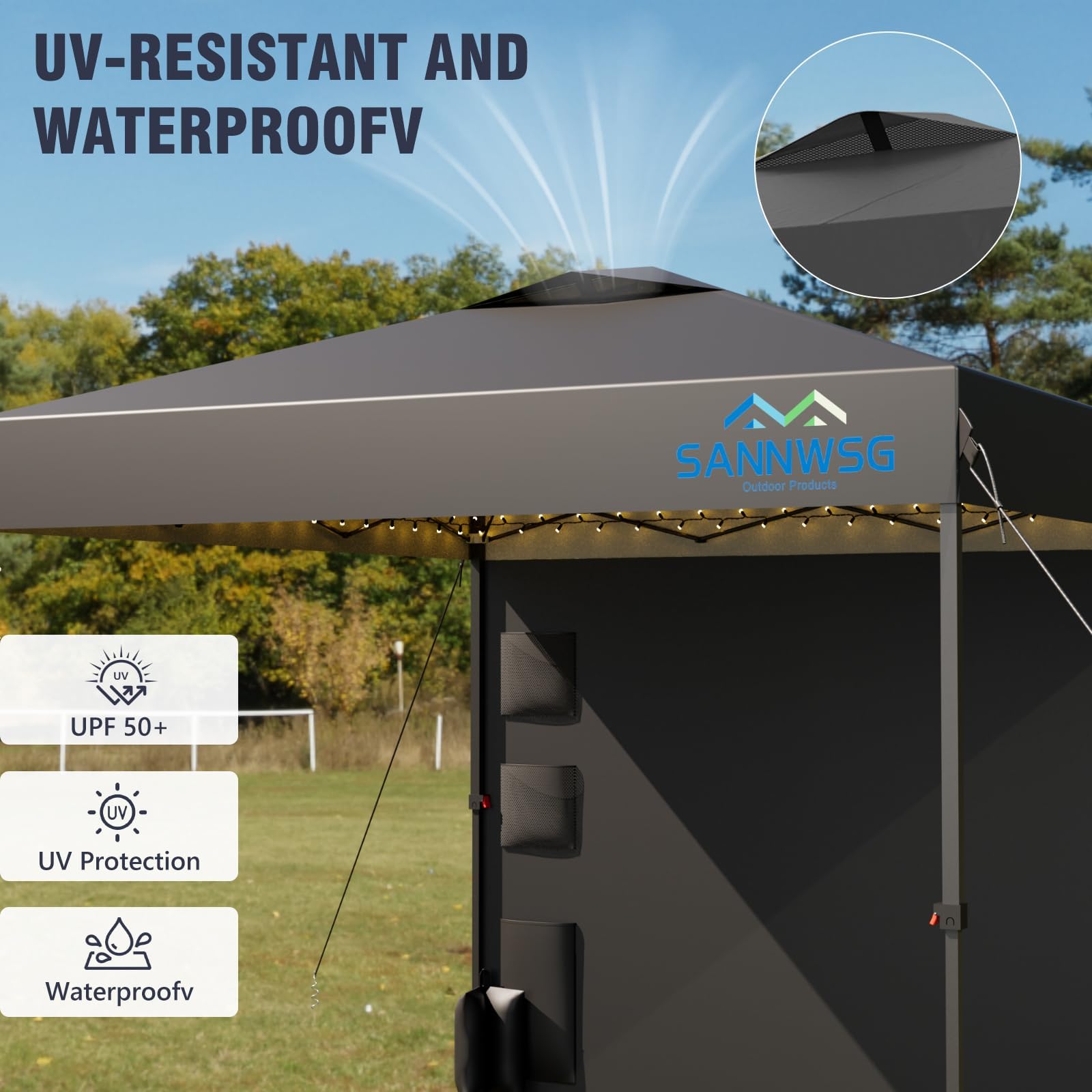 Sannwsg two-way vents promote airflow for comfortable outdoor use.