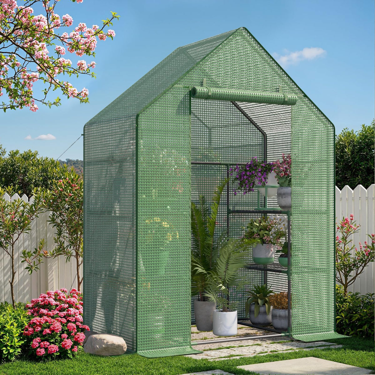 Sannwsg outdoor greenhouse with screen windows for airflow and pest protection
