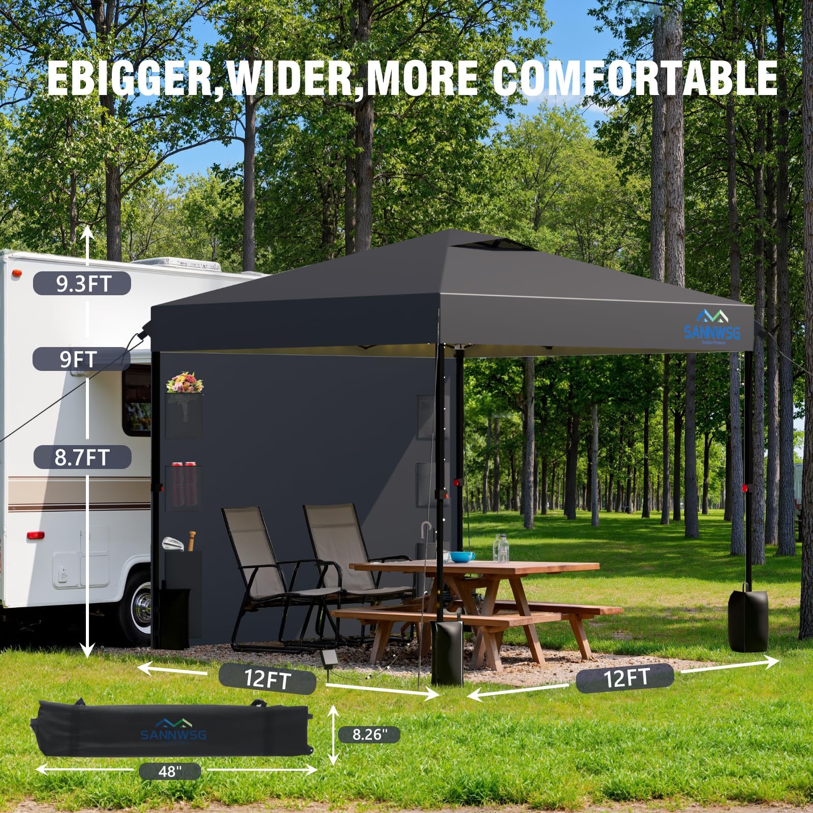 Sannwsg pop-up canopy with removable sidewall for customizable shelter.