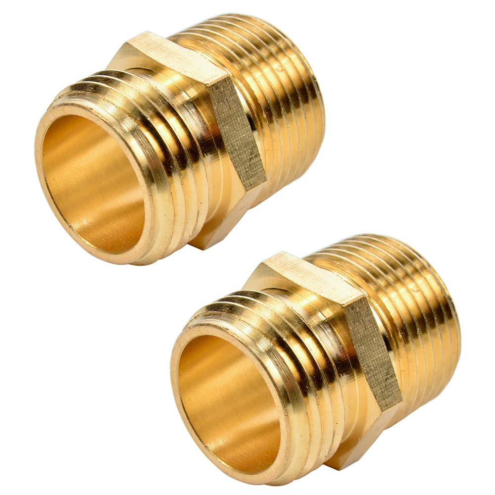 Sanpaint 2-pack GHT to NPT male connector in brass for versatile garden hose fittings.