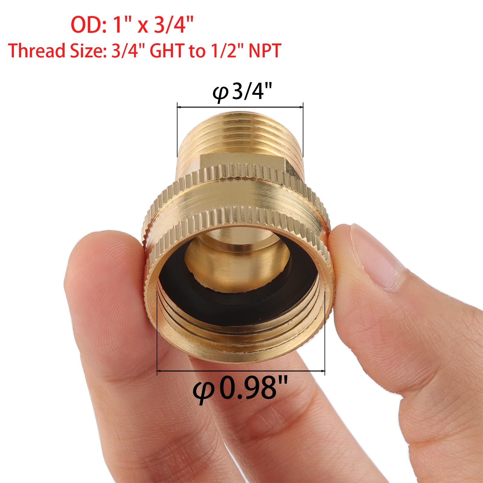 Sanpaint brass adapter converts GHT to NPT for secure hose connections.
