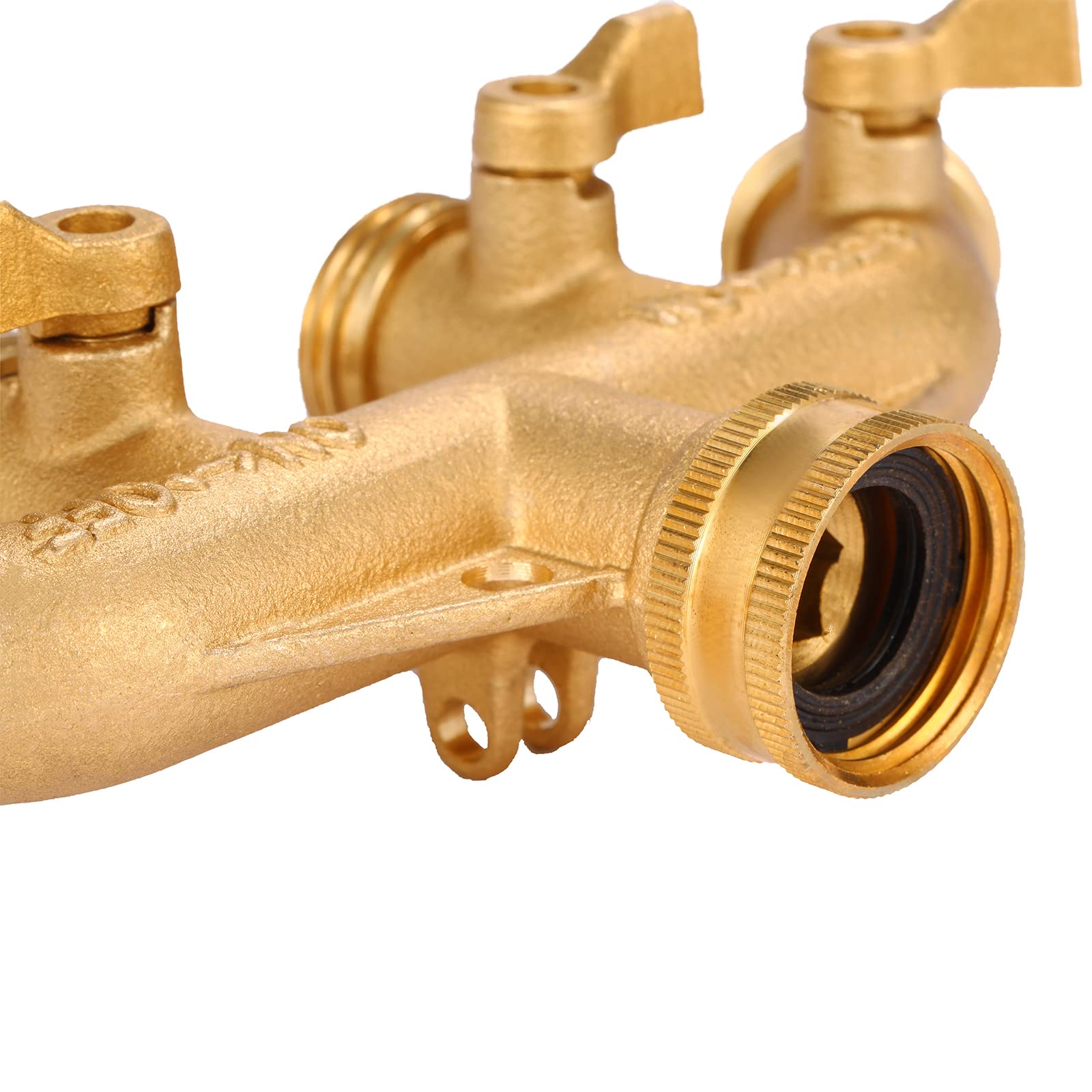 Sanpaint brass hose splitter leak-tight seal close-up