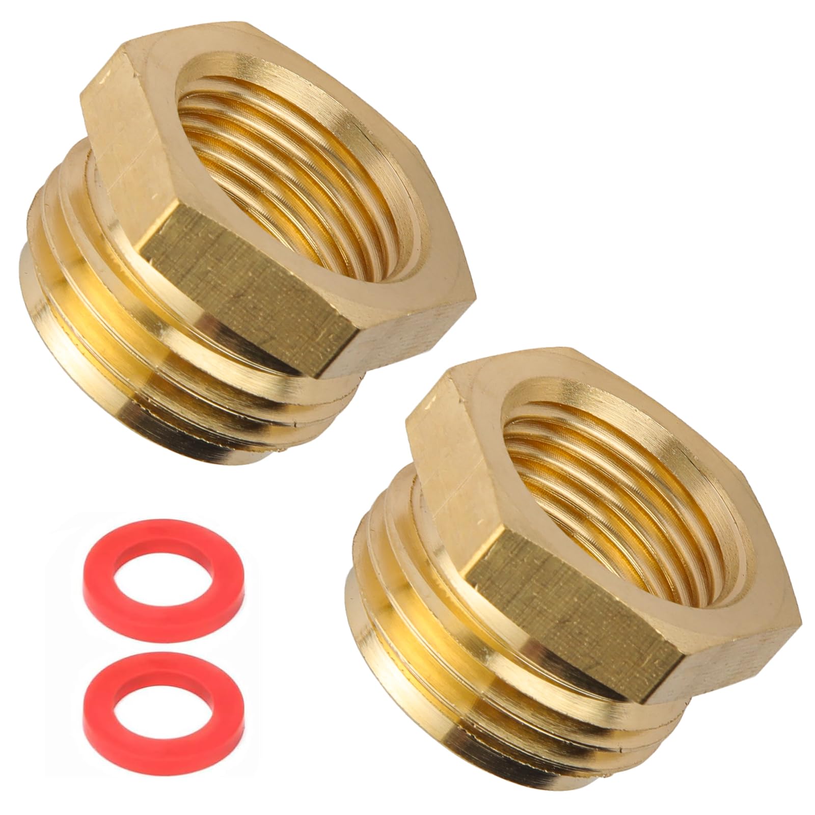 Sanpaint garden hose adapter close-up, 3/4 GHT male to 1/2 NPT female for quick fittings