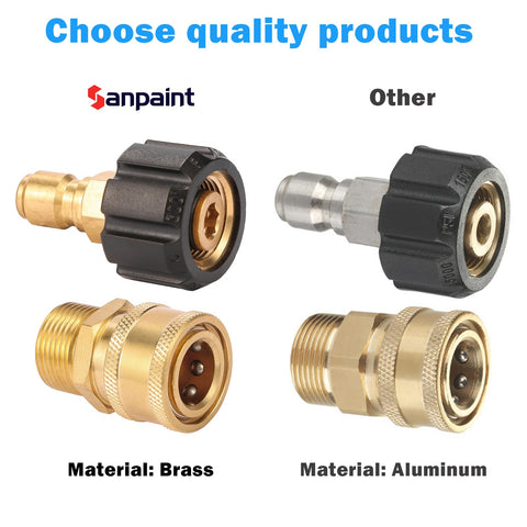 Sanpaint pressure washer adapters in durable brass for long-lasting use.