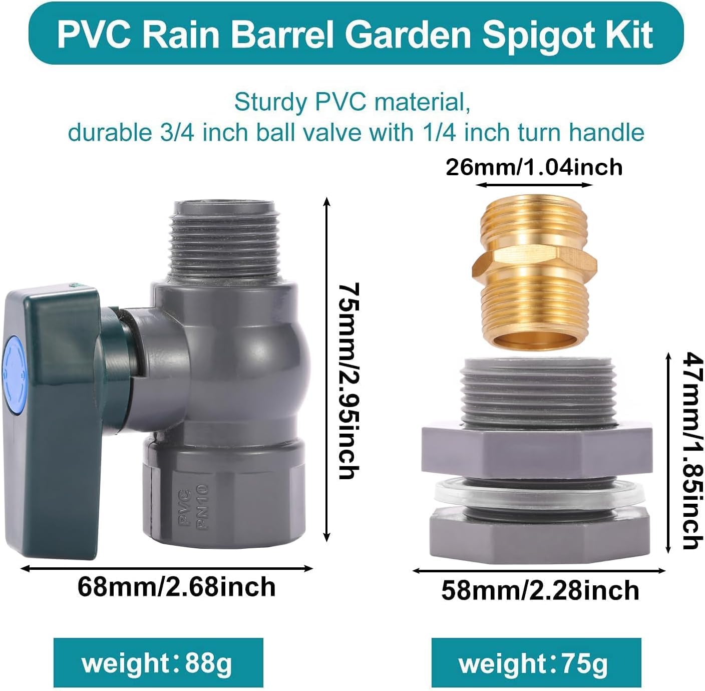Sanpaint bulkhead fitting adapter installed on a rain barrel demonstrates clean fit and secure connection.