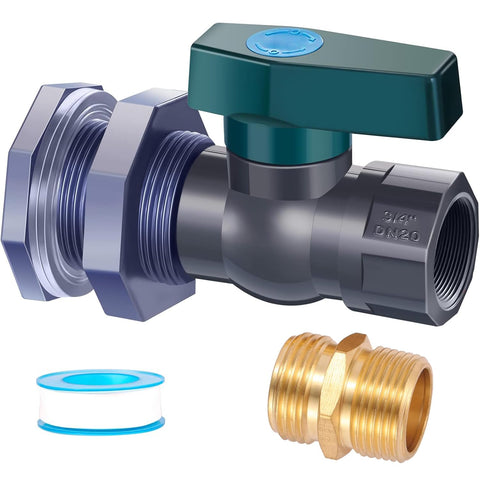 Sanpaint PVC rain barrel diverter kit ball valve close-up highlights durable threads and tight seal.