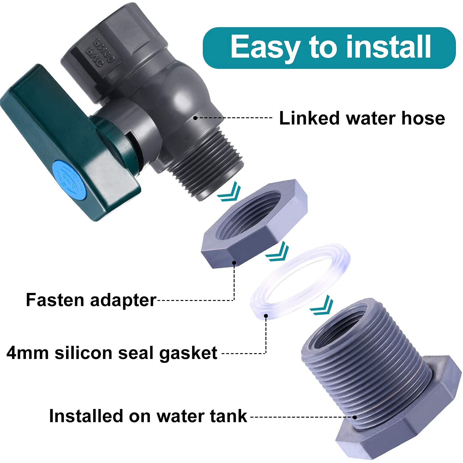 Sanpaint rain barrel diverter kit assembly shows compact, straightforward installation.