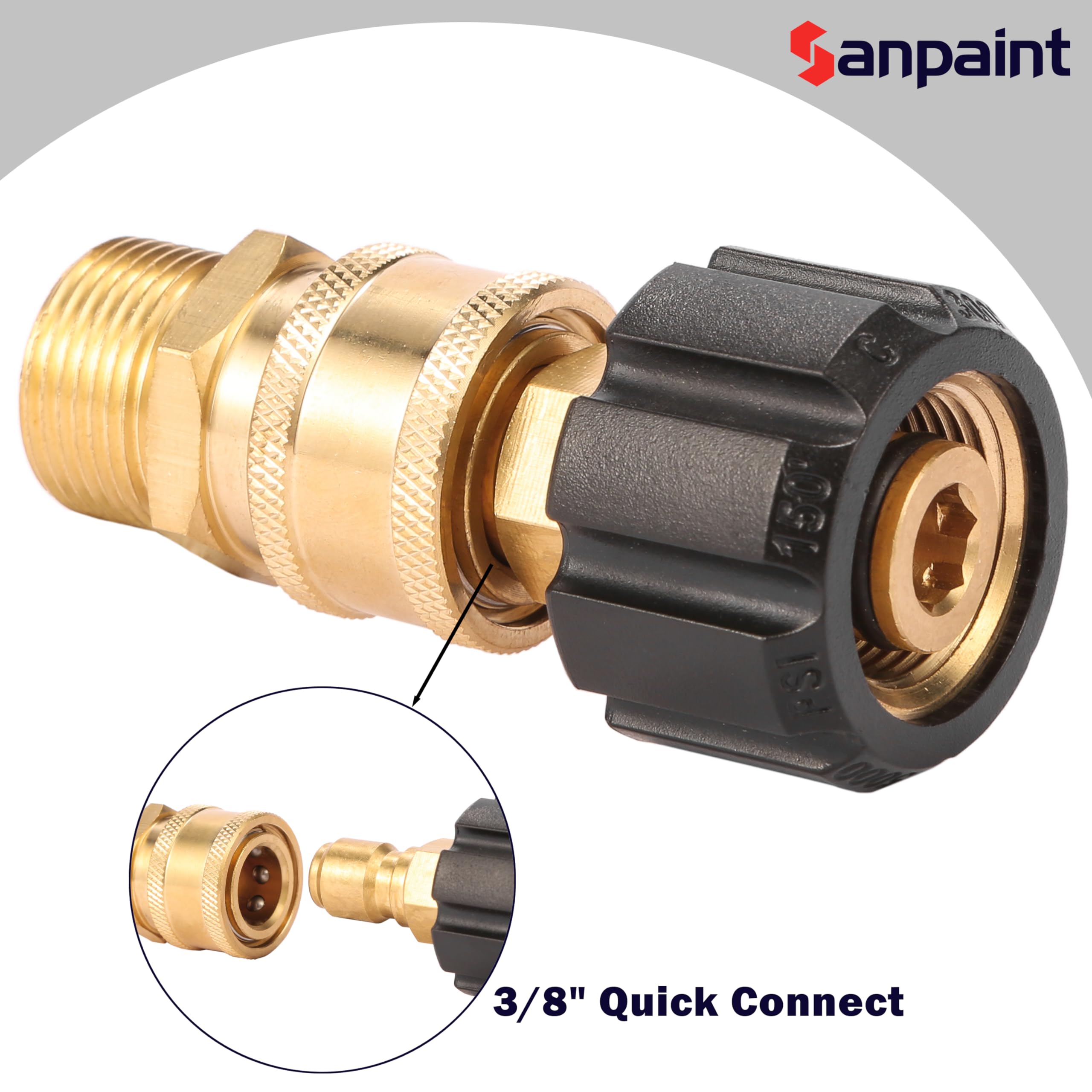 Sanpaint 3/8 inch quick-connect coupling ready for hoses.