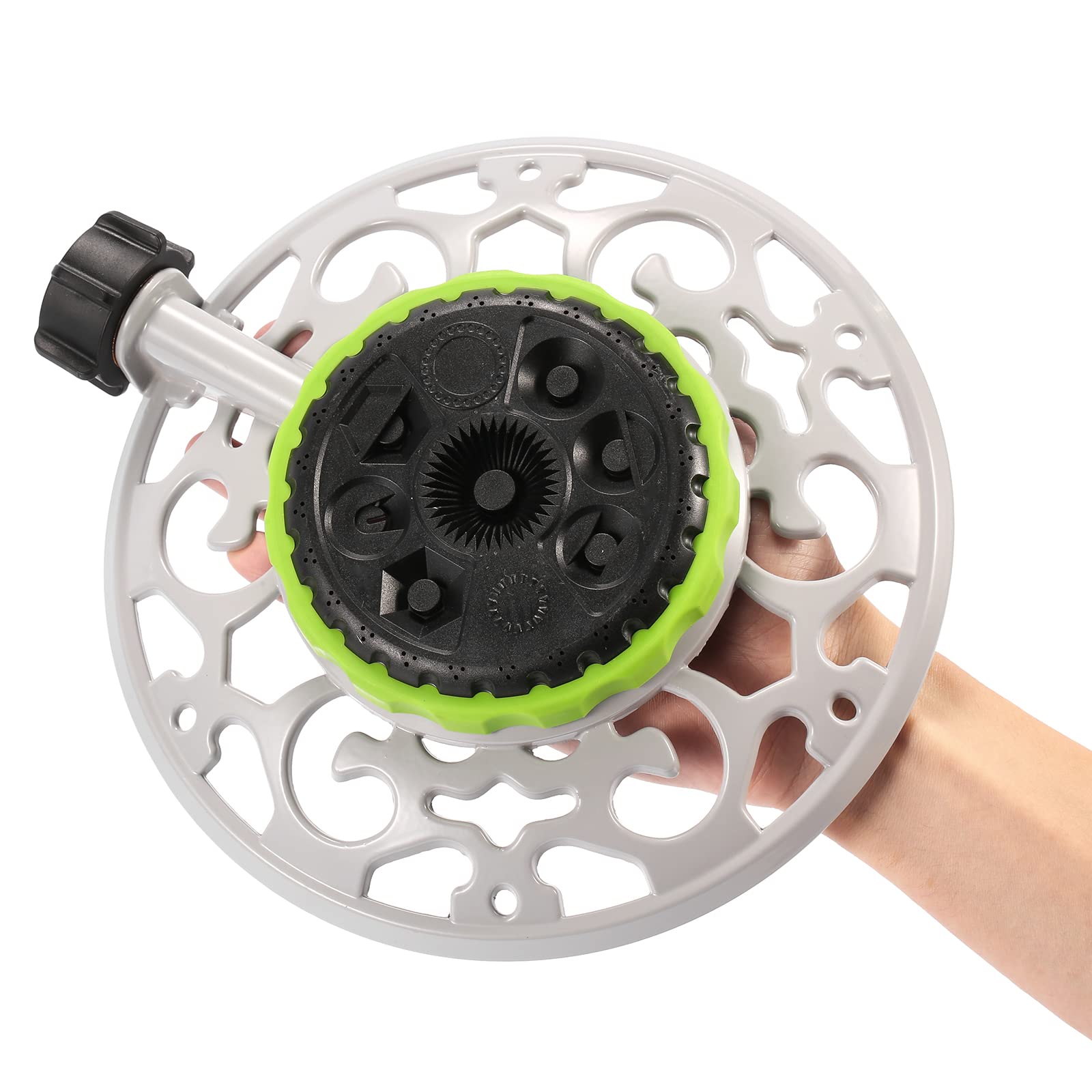Sanpaint Turret Pattern Sprinkler shows eight adjustable patterns for versatile lawn coverage.