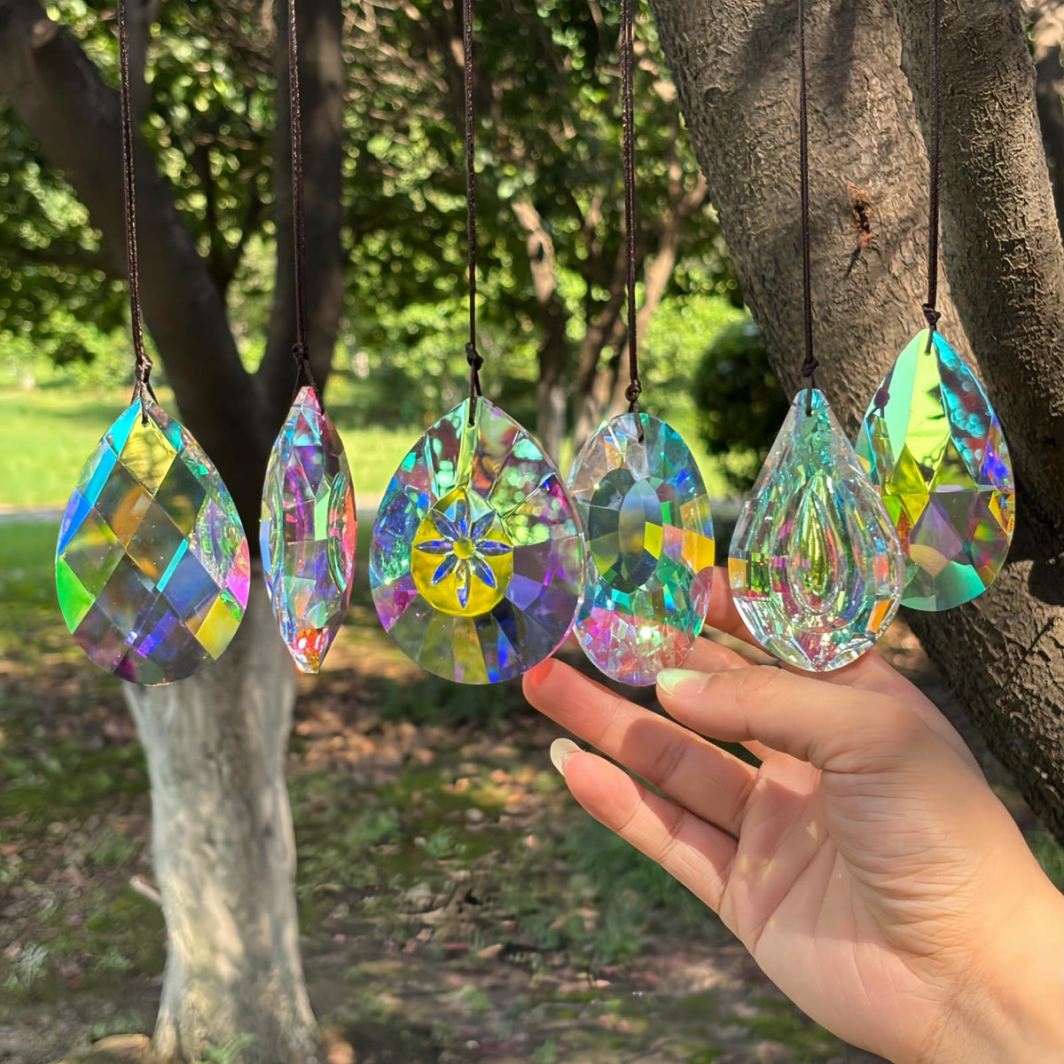SANPLMG 6pc crystal suncatchers with AB finish create vibrant rainbows in sunlight