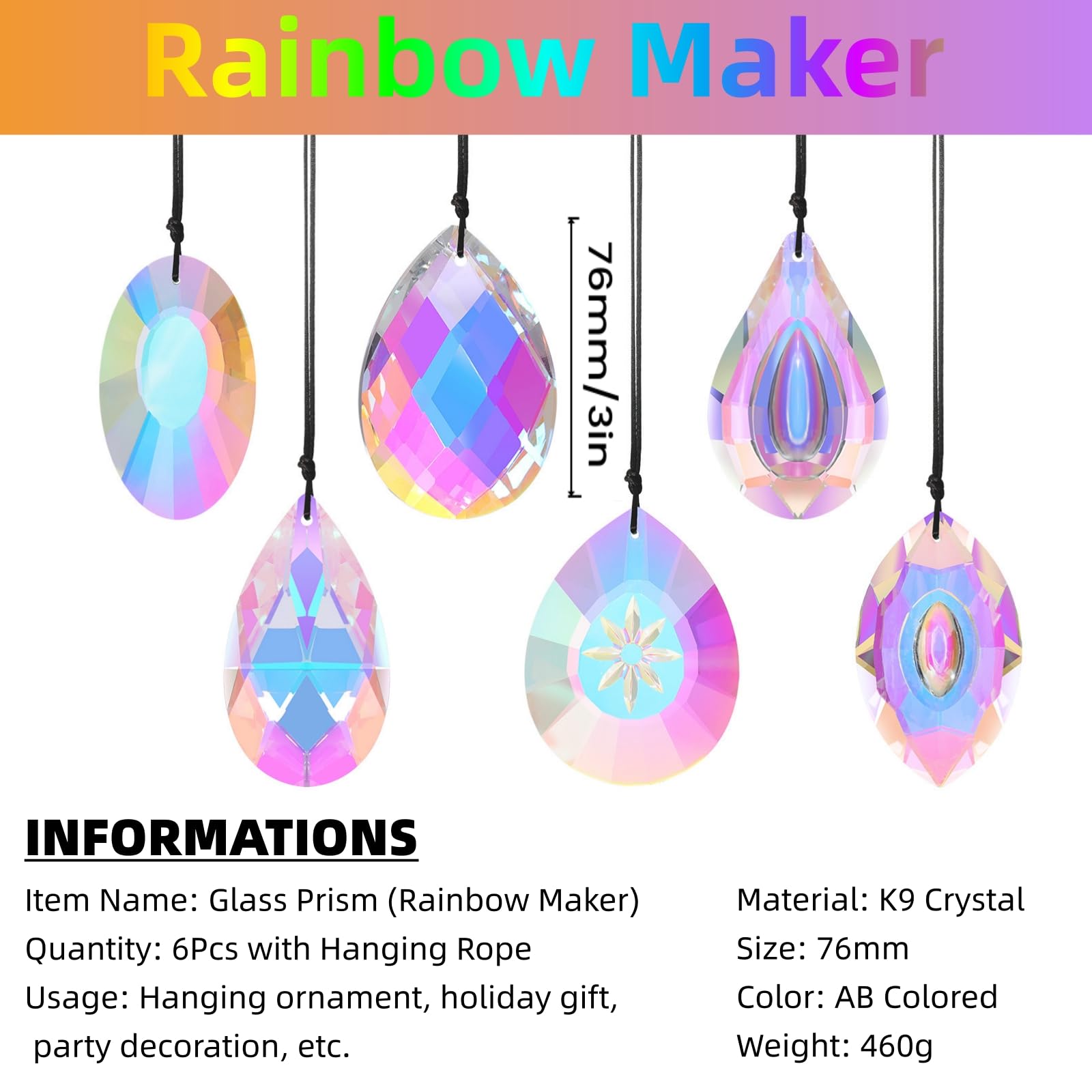 SANPLMG crystal prisms with hanging rope are ready for effortless window display