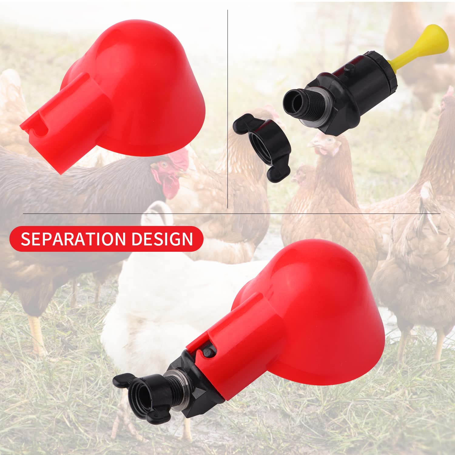 Sansheng poultry waterer attached to bucket for unattended hydration