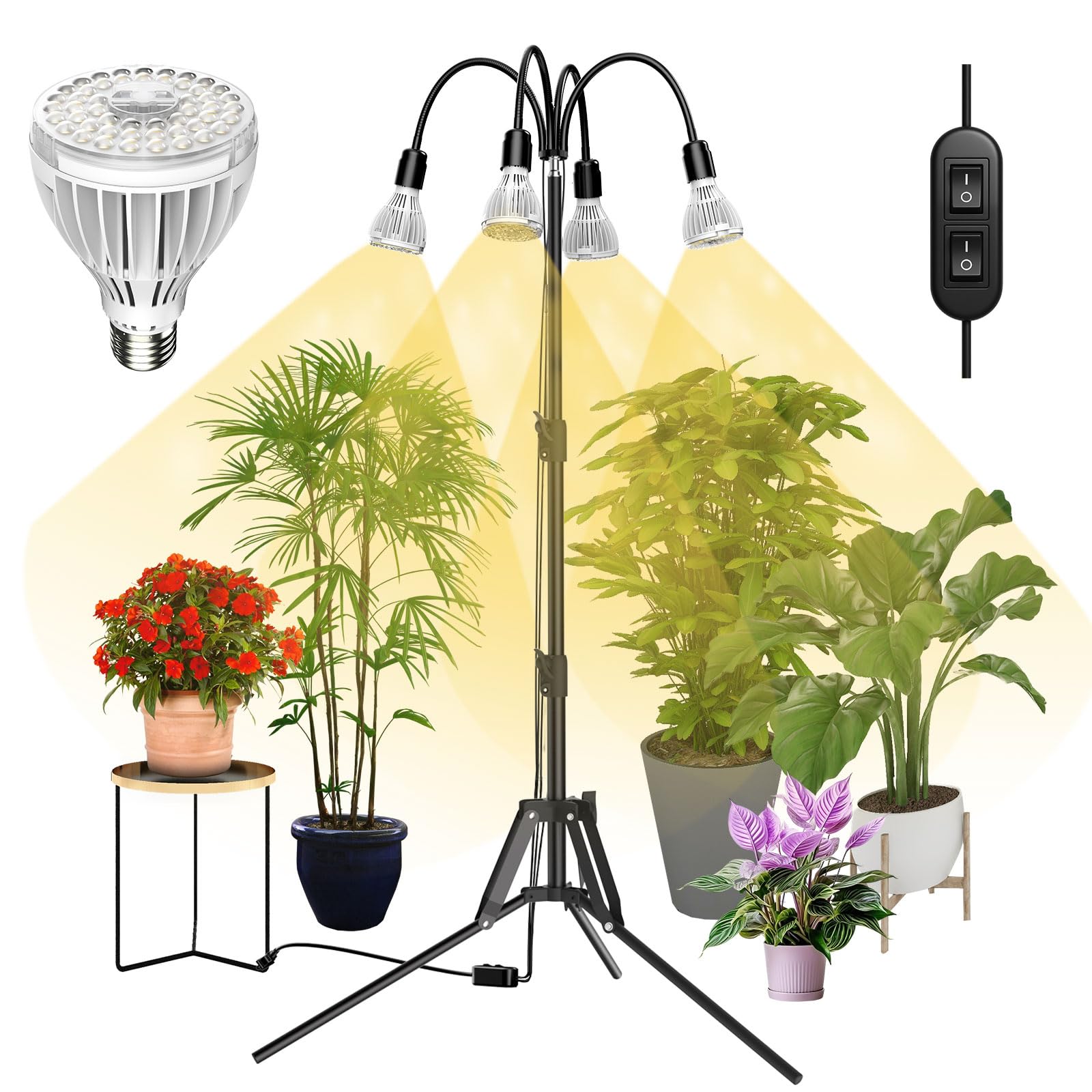 SANSI 128W grow light mounted on tripod base for versatile indoor lighting.