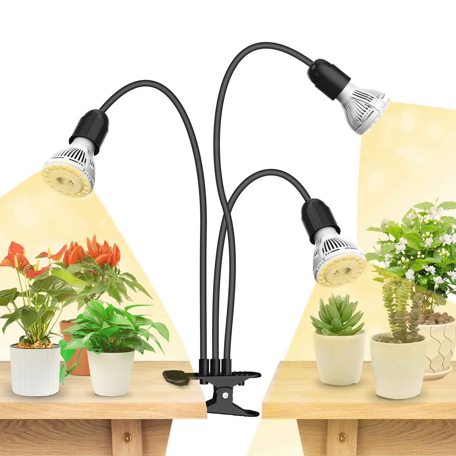 SANSI 450W full-spectrum three-head gooseneck light highlights strong indoor plant growth