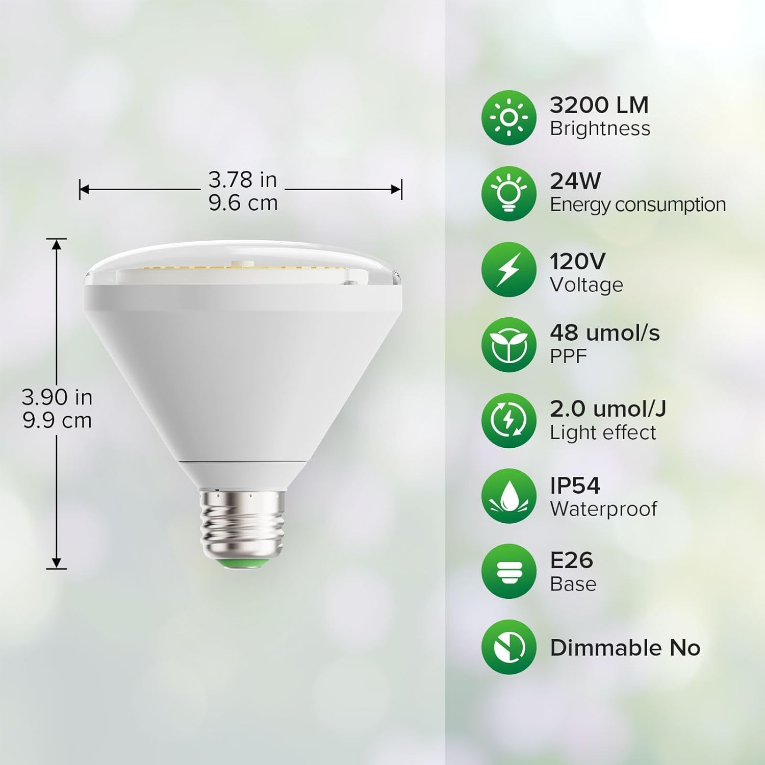 SANSI BR30 24W with 120-degree beam for even lighting across plants.